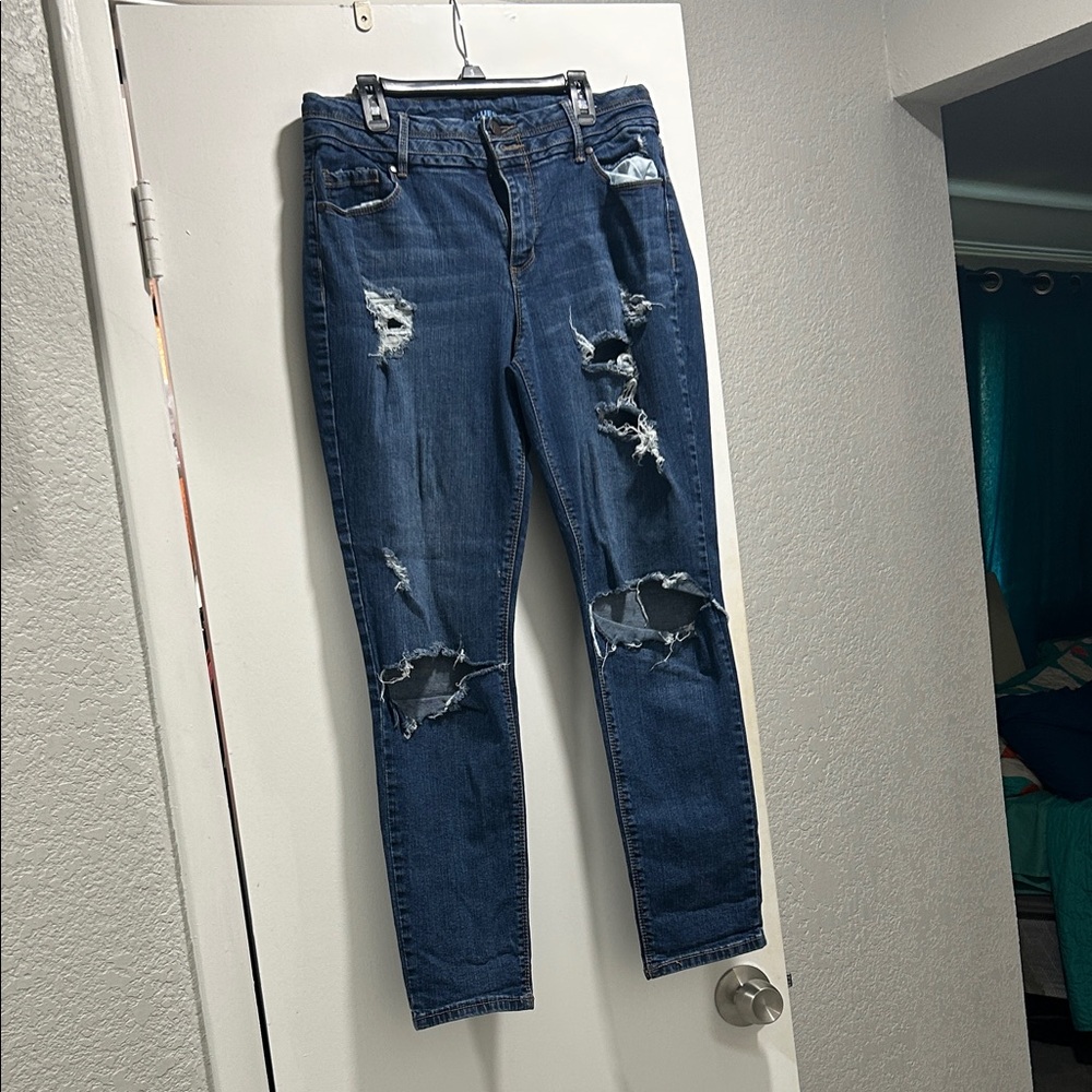 Blue Spice Distressed Skinny Jeans - Dark Blue